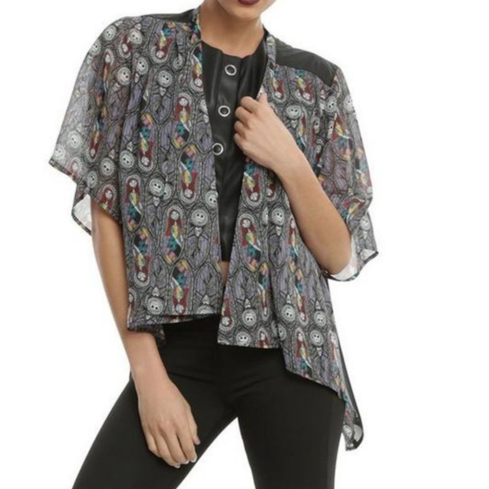 Disney Nightmare Before Christmas Womens Size M Stained Glass Jack Sally Kimono